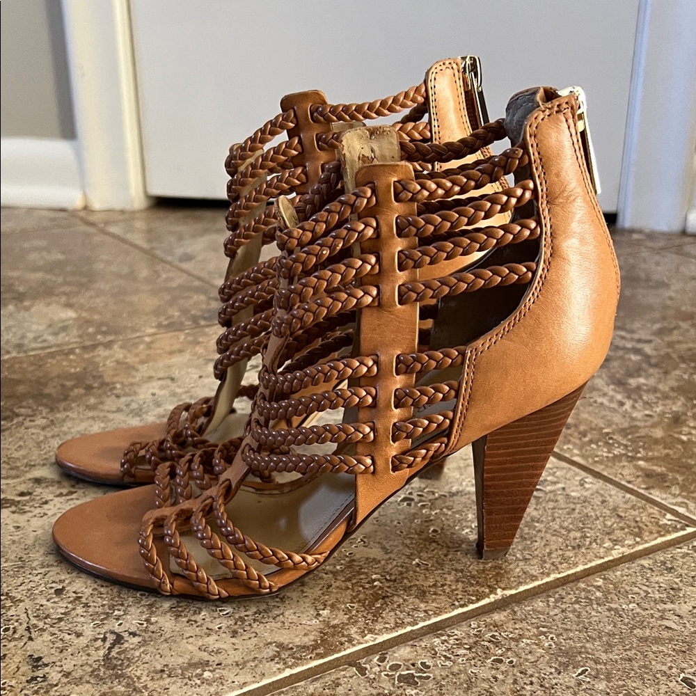 Ivanka Trump Tan Braided Heeled Sandals - Picture 3 of 5